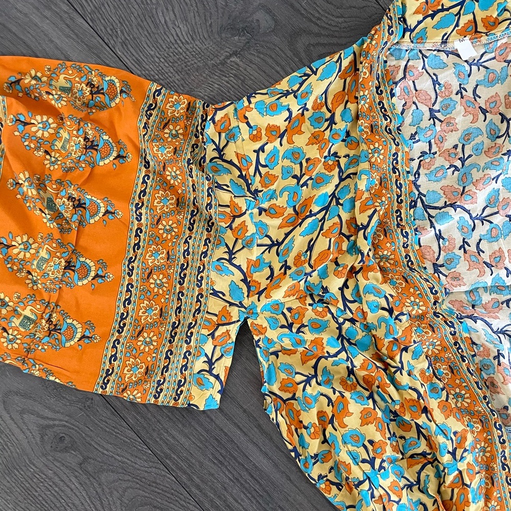 Boho Mustard floral Print Kimono Belted Cover up Duster - Picture 14 of 16